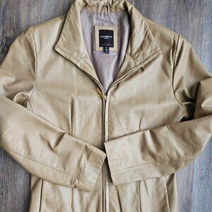 Colebrook & Co Leather Jacket Women Medium Button Up Tan Neutral Beige